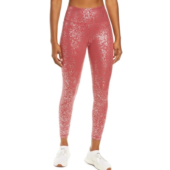 Sweaty Betty Pants - Sweaty Betty Goddess 7/8 Legging Size Medium Red Terrazzo Foil Print Workout NEW